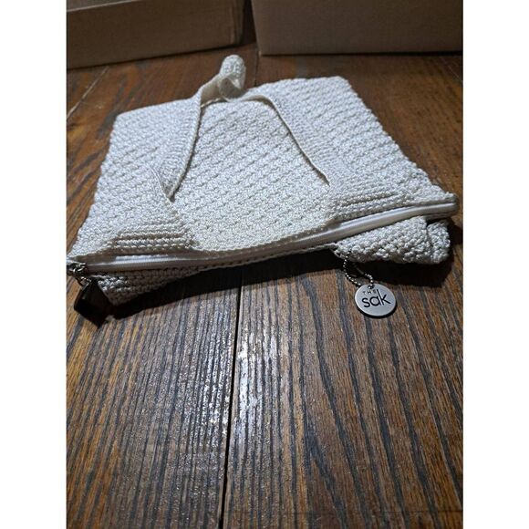 The Sak Cream Ivory Macreme Crochet Type Purse Hand Bag Shoulder Bag Pocket Book - Picture 7 of 9